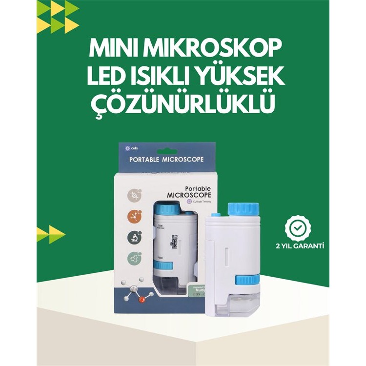 LED Aydınlatmalı 80–200 Kat Büyütmeli Cep Mikroskop