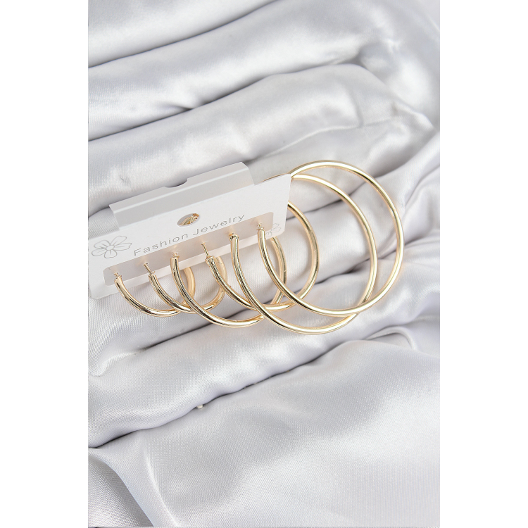 Pirinç Halka Model Gold Renk Kadın Set Küpe 5886