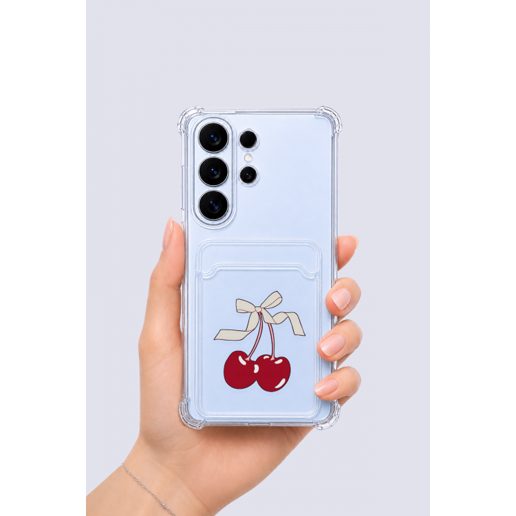 Samsung Galaxy S26 Ultra Kartlıklı Kiraz Desenli Kılıf
