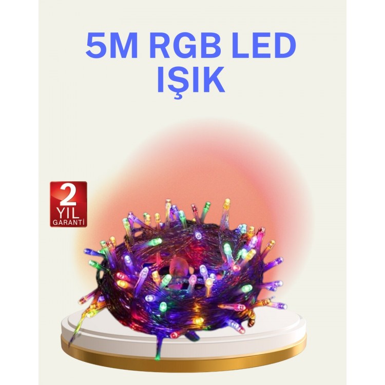 Şeffaf Kablolu 50 Ampullü 5 Metre LED Işık Dekoratif Aydınlatma