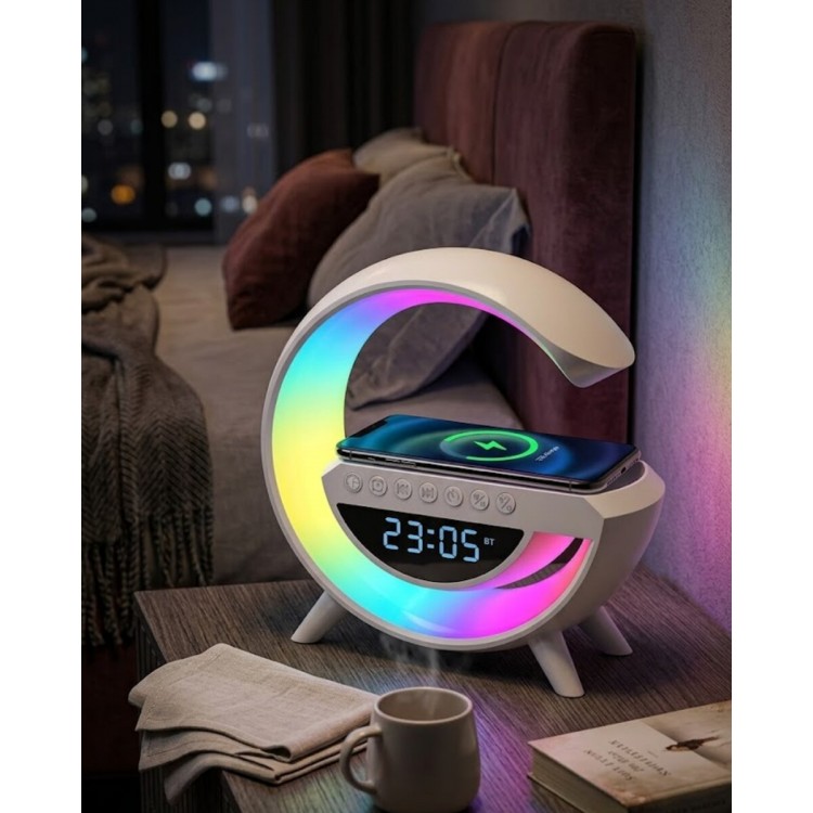 RGB Işıklı Kablosuz Şarjlı Bluetooth Hoparlör Saat ve Alarm Özellikli