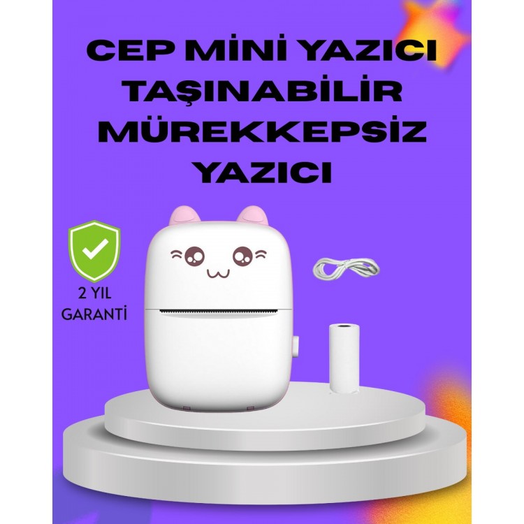 Kablosuz Mini Cep Yazıcısı Bluetooth Destekli 1200mAh Bataryalı