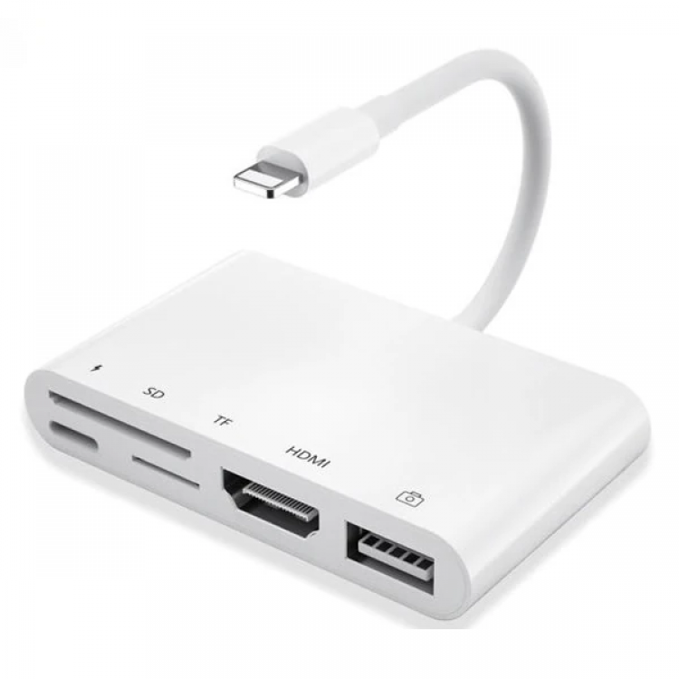 Ally 5in1 Lightning HDMI Digital Av Adapter+ OtgUSB Hub Camera TF SD Reader - (5775)