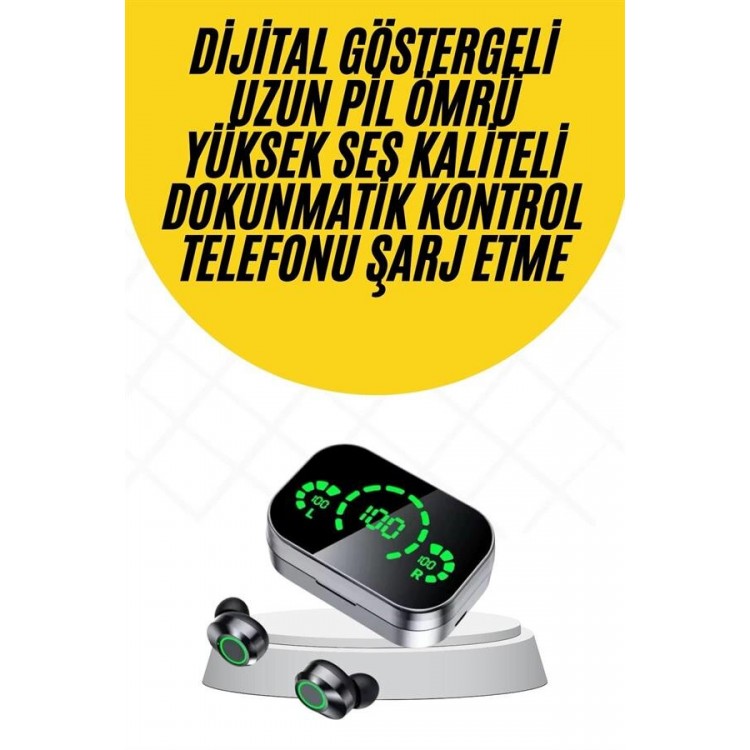 Kablosuz Bluetooth Kulaklık Çift Telefon Destekli Powerbankli Dijital Göstergeli