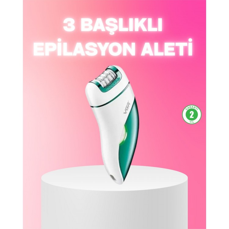 3 in 1 Epilatör Metal Başlıklı IPX5 Su Geçirmez 90 Dakika Şarjlı Epilasyon Cihazı