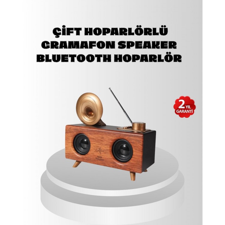 Çift Hoparlörlü Retro Bluetooth Speaker 1800mAh Bataryalı AUX USB SD Kartlı