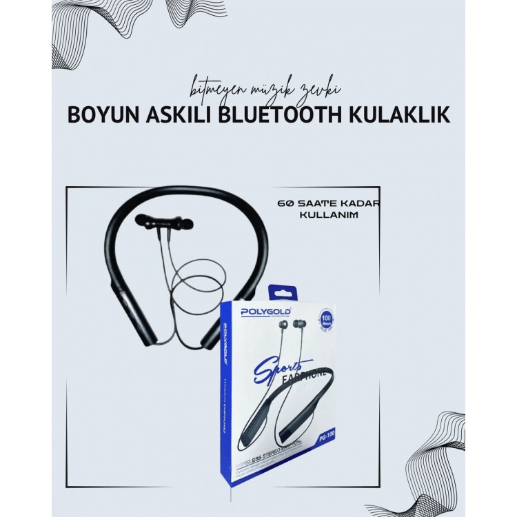 Polygold PG-100 Boyun Askılı Kablosuz Kulaklık – 200 Saat Bekleme Süresi Stereo Ses Mikrofonlu