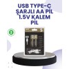 Type-C USB ile Hızlı Şarj Edilebilir AA Kalem Pil | 1.5V Lityum | Çiftli Paket