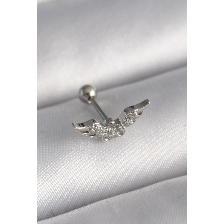 316L Çelik Gümüş Renk Zirkon Taş Detay Kanat Model Tragus Piercing 5886