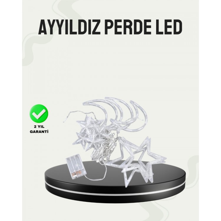 Prizli Yıldız Ay Perde LED Işık Ev ve Organizasyon Dekoru