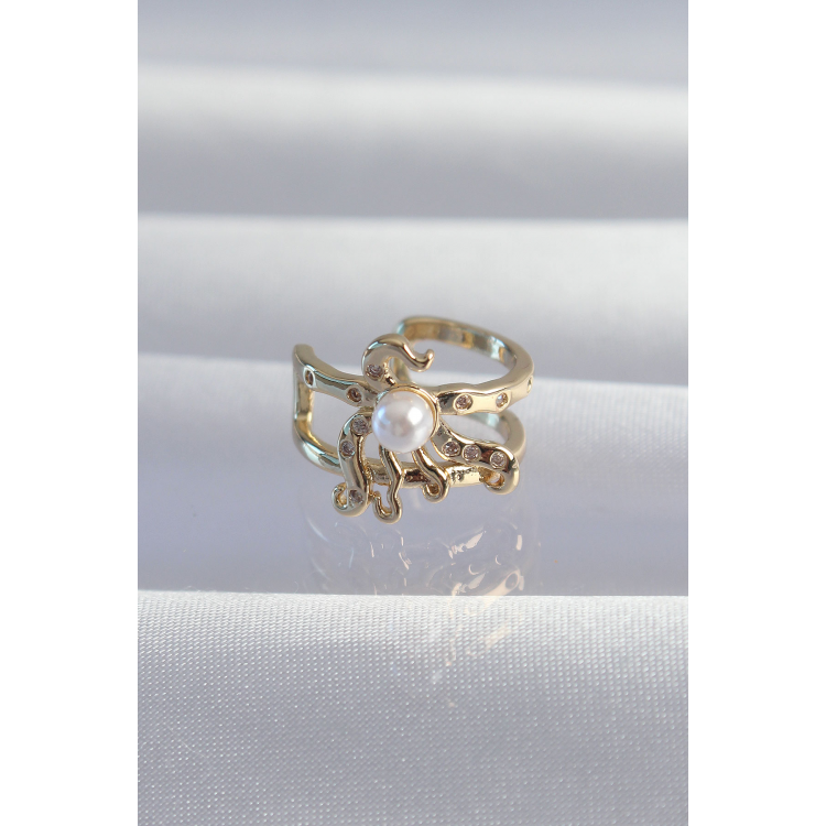 Pirinç Gold Renk İncili Ahtapot Earcuff Küpe 5886