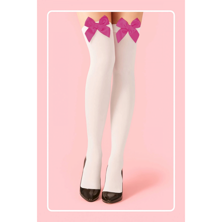 fuchsia White Garter Stockings with Bow TM1379