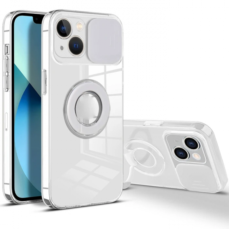 Ally iPhone 13 Mini 5.4inch Sliding CaseCamera Lens Protection Ring Stand Silicone Case-(5775)
