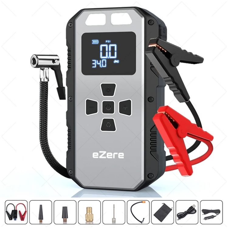 EZERE 4 in1 8000mAh Tire Inflator Pump AndStarter Battery Booster Set-(5775)