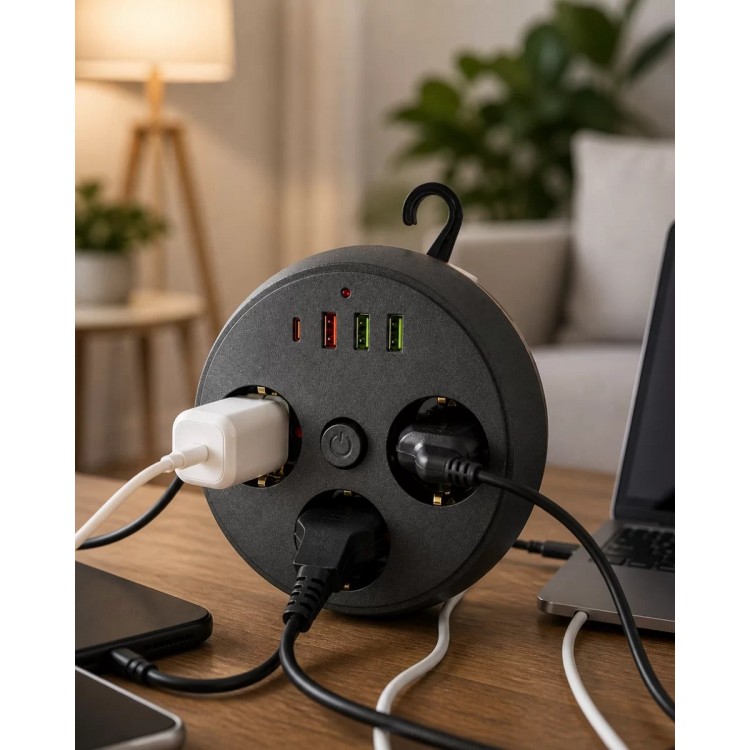 Ev Ofis İçin Çoklu Priz 3 Priz 3 USB Type C Güvenli Enerji Yönetimi