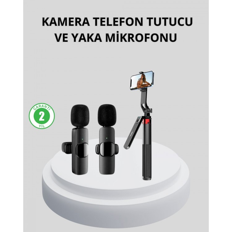 Wireless Dual Lapel Microphone and Selfie Stick with TripodCreator Kit