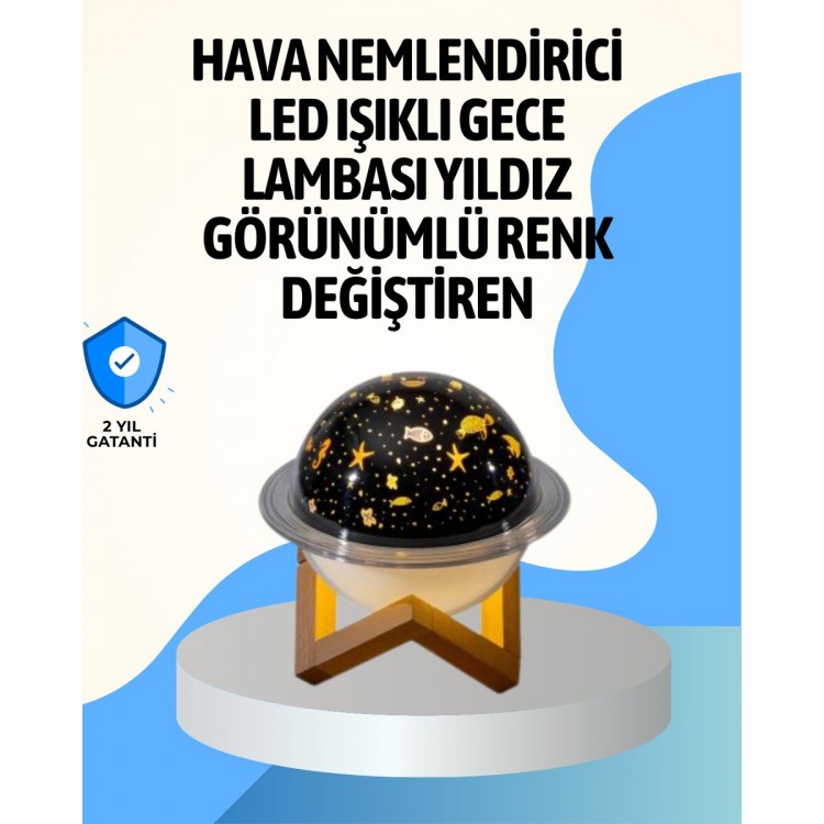 Projektör ışıklı ve aromaterapi destekli taşınabilir nemlendirici cihaz USB bağlantılı