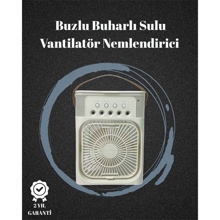 USB Bağlantılı 3'ü 1 Arada Nemlendirici Mini Klima Fan | 7 Renk Işıklı