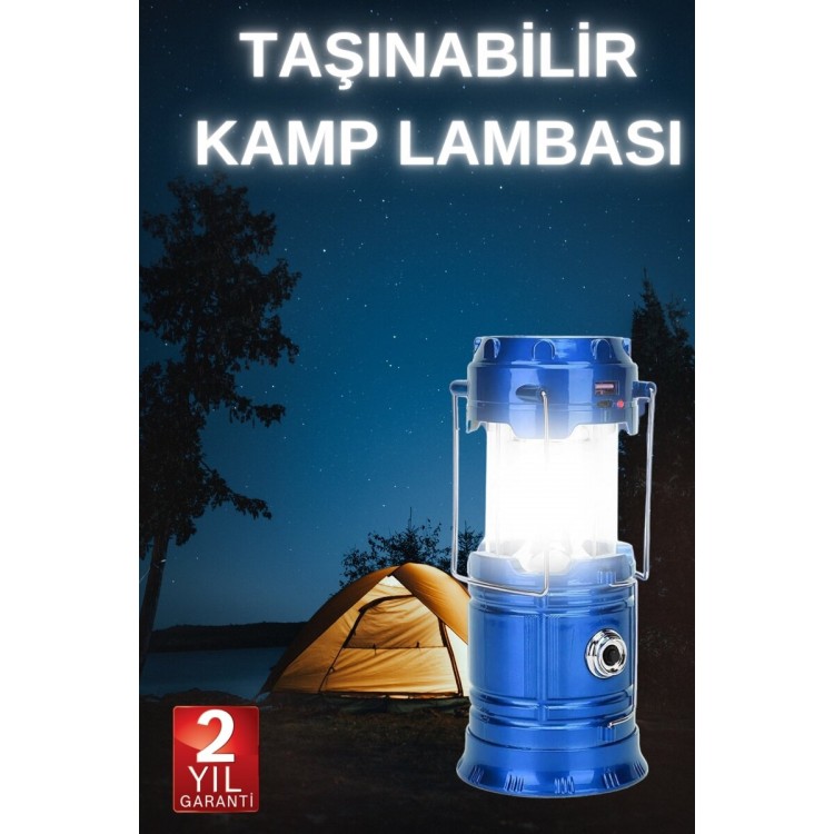 Büyük Boy Güneş Enerjili Kamp Feneri Işıldak Lamba USB Şarjlı