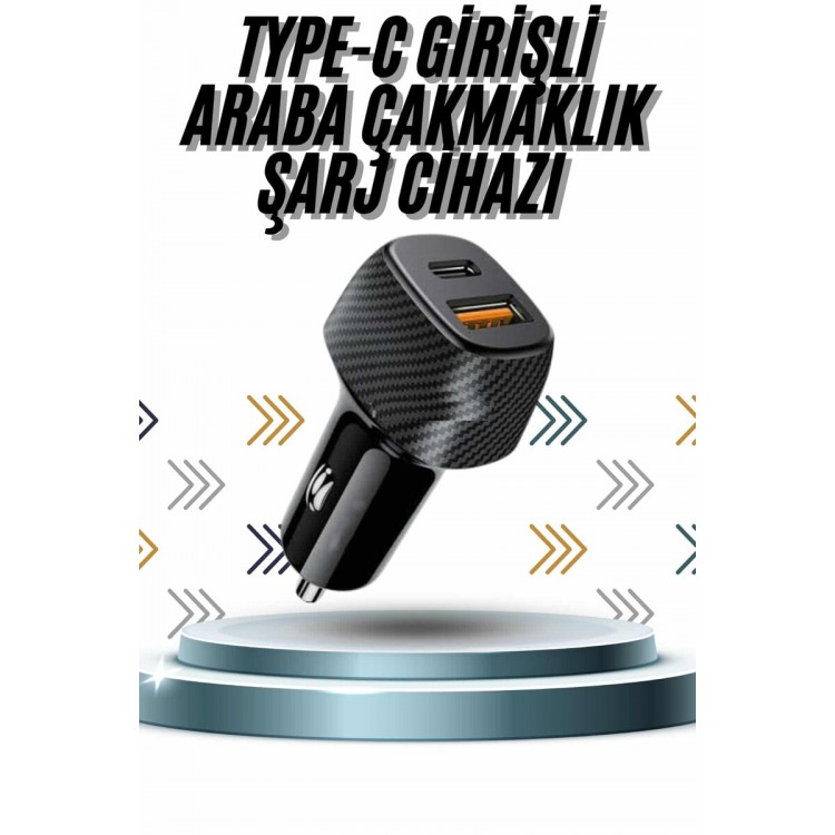 Hızlı Oto Şarj Cihazı 38W Çift Girişli HIzlı Şarj Oto Çakmaklık Type-C