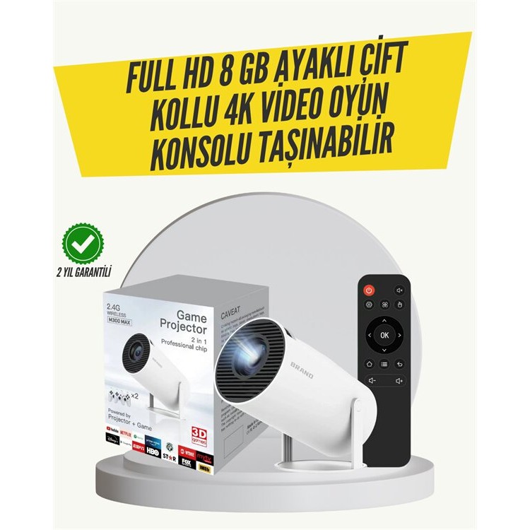 Kablosuz 4K Projeksiyon – Wi‑Fi 6 & Bluetooth 5.0 ile Oyun ve Uygulama Merkezli