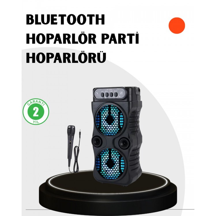 Bluetooth Bağlantılı Taşınabilir Hoparlör – LED Işıklı FM Radyolu Mikrofon Girişli