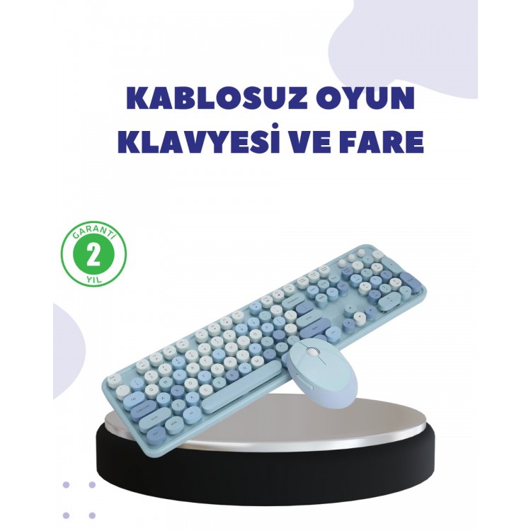 Wireless Retro Keyboard and Mouse Set – 104Silent Writing with Key