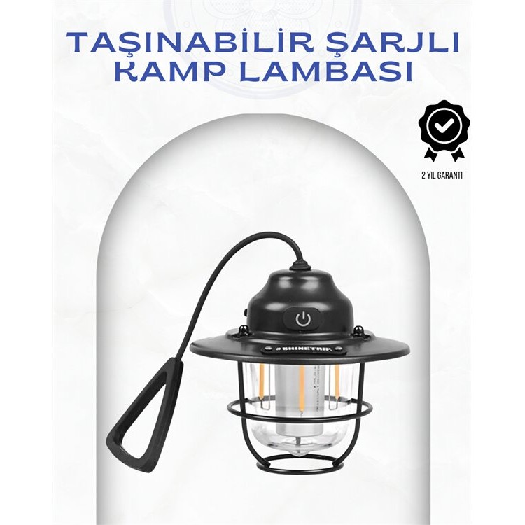 Vintage Camping Lamp with Geometric Design – Type-CCharge Adjustable Brightness