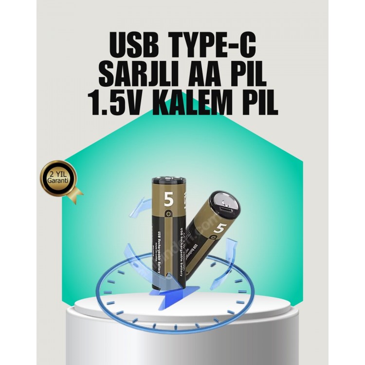 1.5V AA Rechargeable Lithium Battery | 1000+Can Be Recharged Once | Fast Type-C Charging (2 pieces)