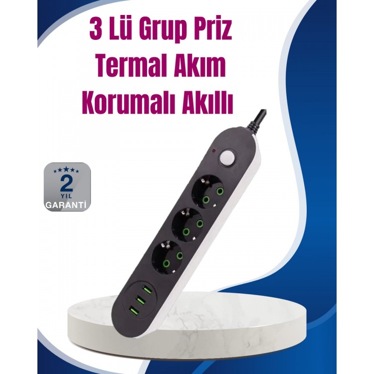 Triple Socket with 3 USB Outlets, Fast Charging and Switch
