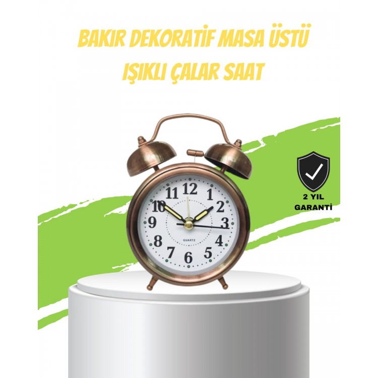 Nostaljik Bronz Metal Alarmlı Masa Saati Büyük Boy Dekoratif ve Şık Tasarım