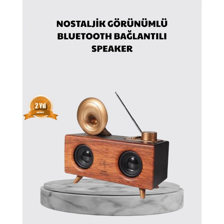 Nostaljik Gramofon Bluetooth Hoparlör – FM Radyo + USB + SD Kart Destekli