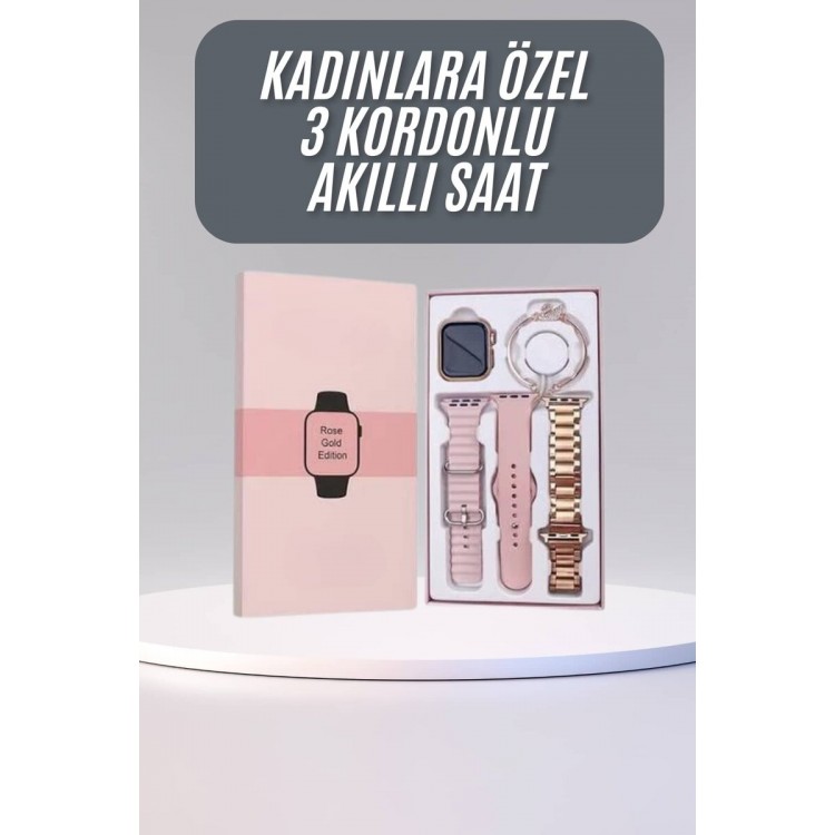 2.4GHz Stylish Watch for Ladies with 3 Straps and Accessoriesrose color