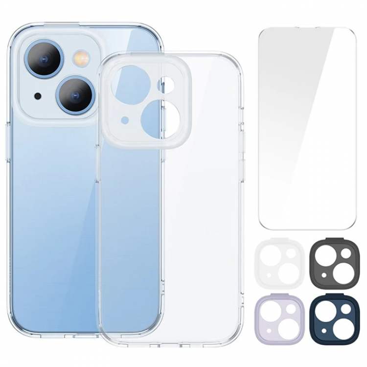Baseus Illusion Series iPhone 14 Plus 6.7Silicone Case + Tempered Screen Protector + 4xCamera Protect-(5775)