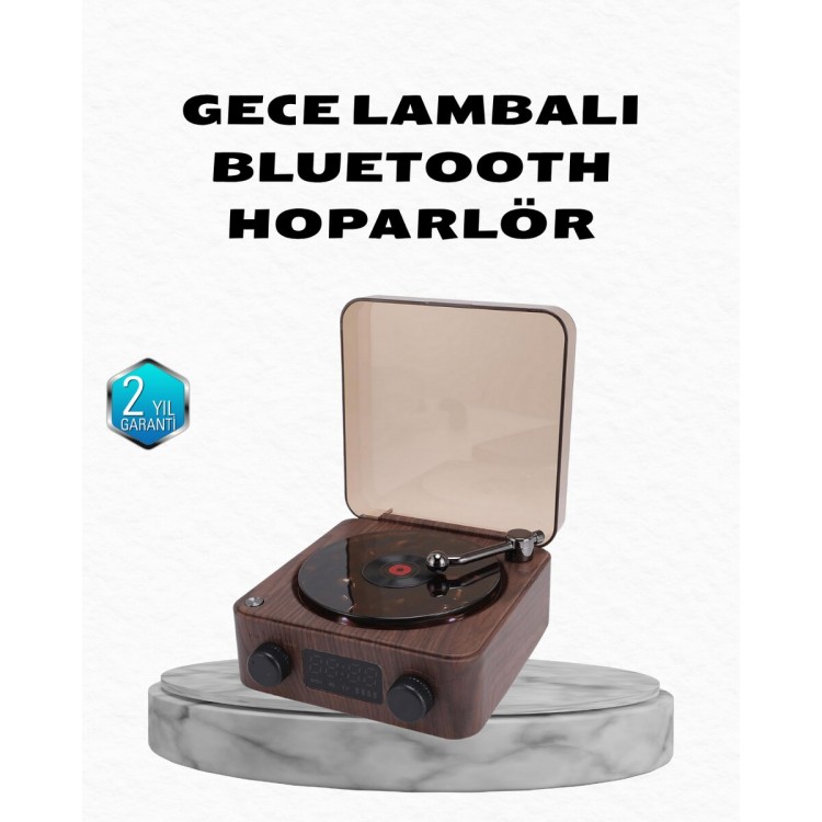Gece Lambası Bluetooth Hoparlör Dijital Saat Çok Fonksiyonlu Su Dalgası Işıklı