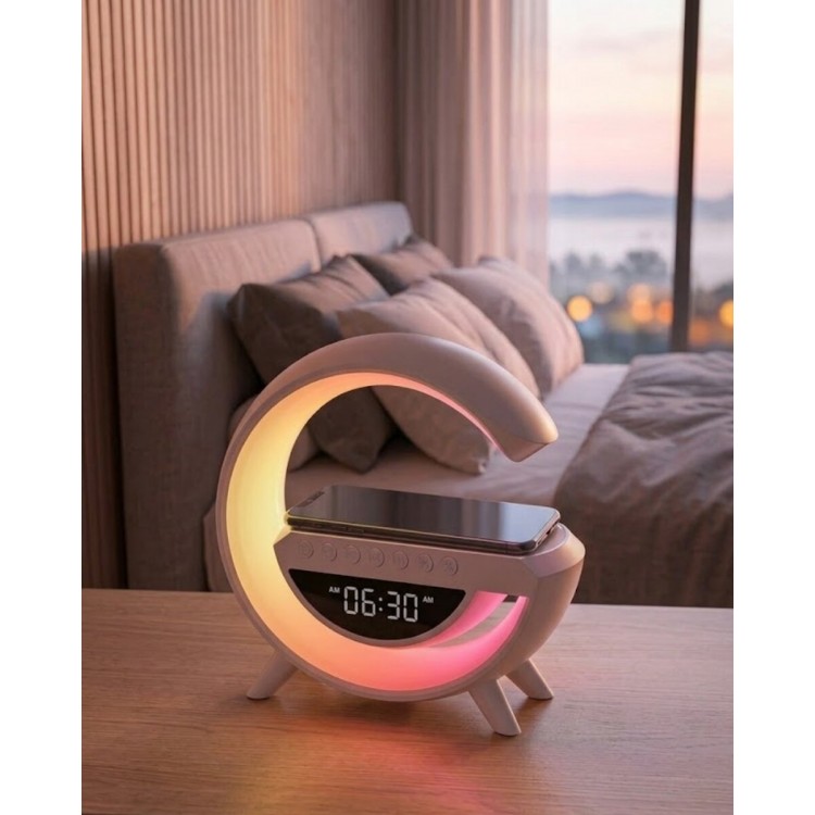 RGB Gece Lambalı Kablosuz Şarj Cihazlı Bluetooth Hoparlör Dijital Saat