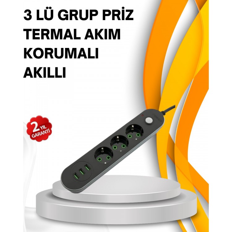 Triple Socket with 3 USB Ports with Fast Charging Feature