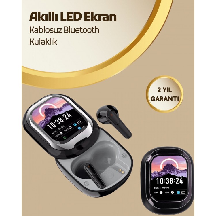 Bluetooth 5.4 Wireless Headset with Smart Display –With Touch and Charging Box