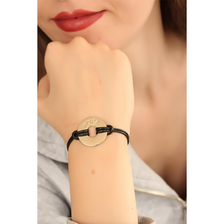 HOPE (Umutlu) Siyah Deri İpli Unisex Mood Bileklik 5886