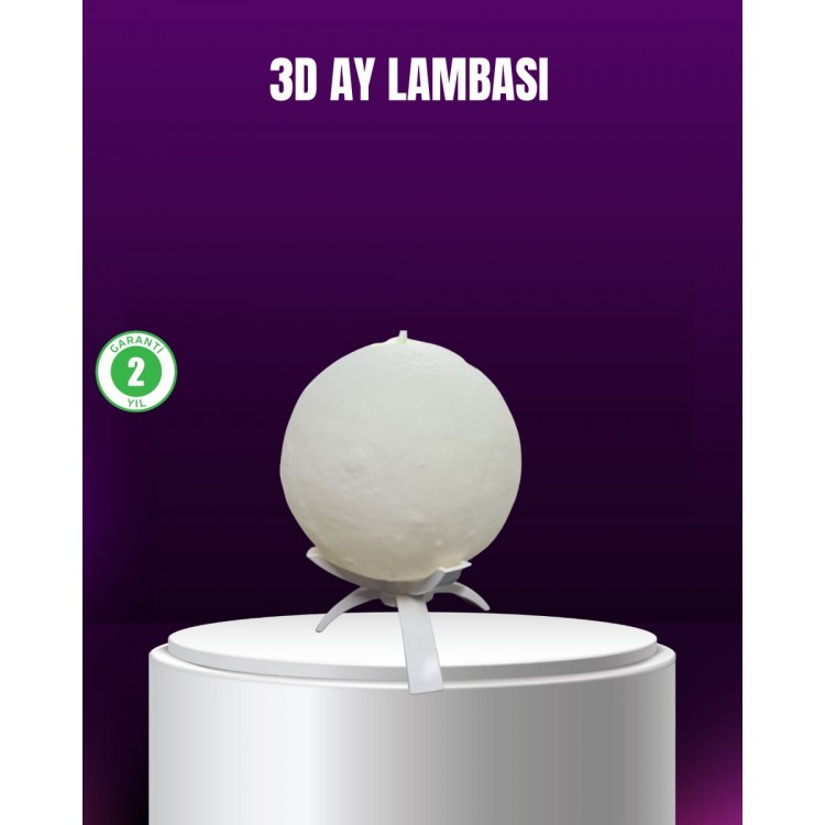 Şarjlı 3D Baskılı 16 Renk Ay Lambası Ahşap Stand ve Uzaktan Kumanda