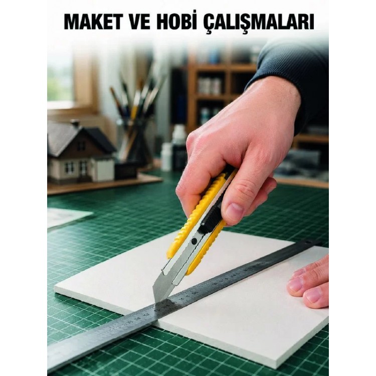 5 Adet Metal Falçata Seti Ergonomik Saplı Çelik Maket Bıçağı Koli Ambalaj PVC Kesici
