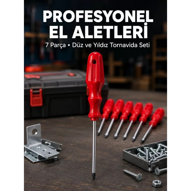 Profesyonel 7 Parça Tornavida Seti Ergonomik Saplı El Aleti