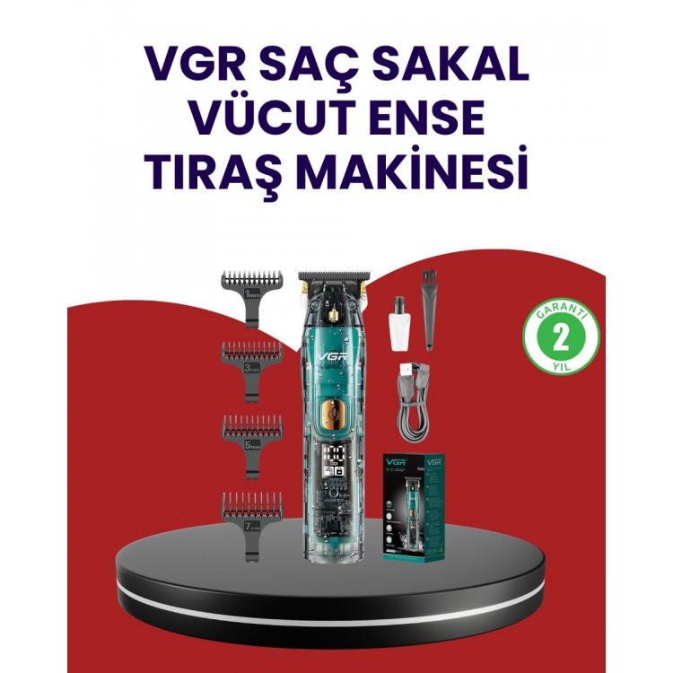 VGR V-695 Şarjlı Profesyonel Erkek Saç Sakal Tıraş Makinesi IPX7 Su Geçirmez