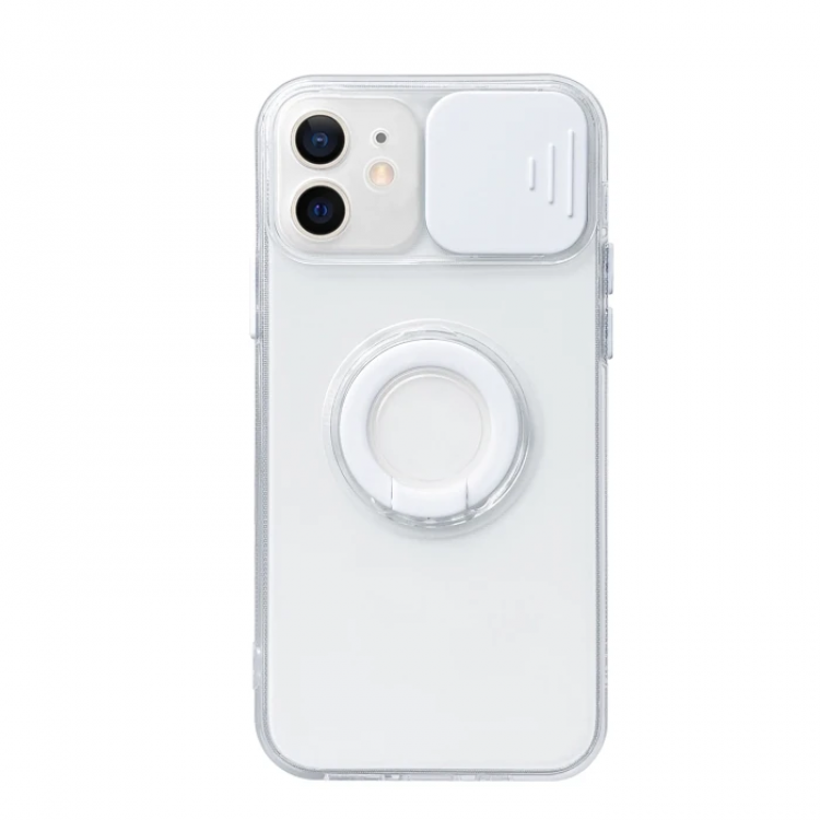 Ally iPhone 12 6.1inch Case Sliding CameraSilicone Case with Lens Protection Ring Stand-(5775)