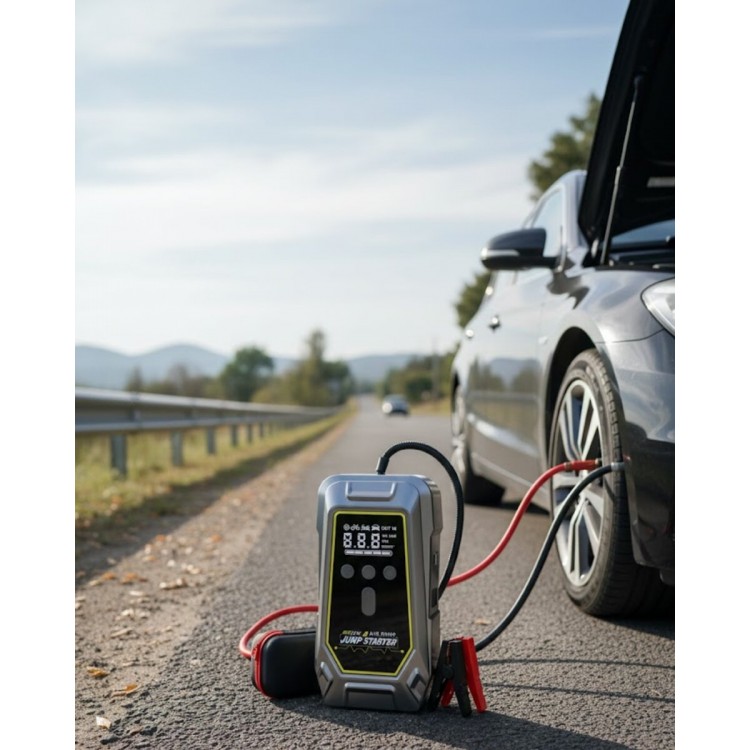 Emergency LED Light Battery Boost and Aircompressor