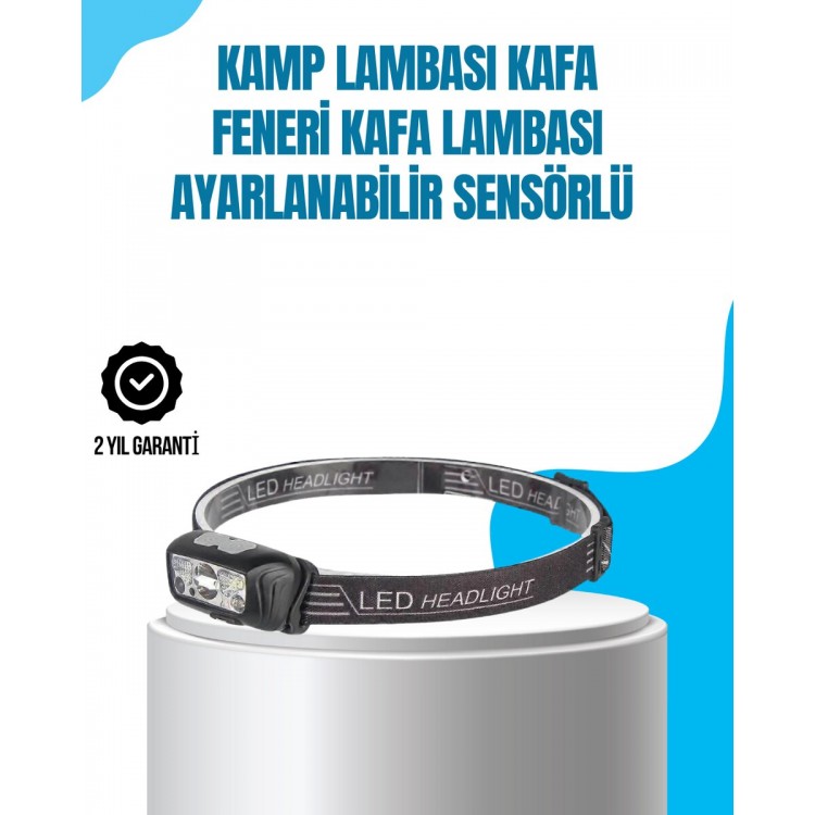 Kamp Lambası Kafa Feneri Kafa Lambası Ayarlanabilir Sensörlü Şarjlı