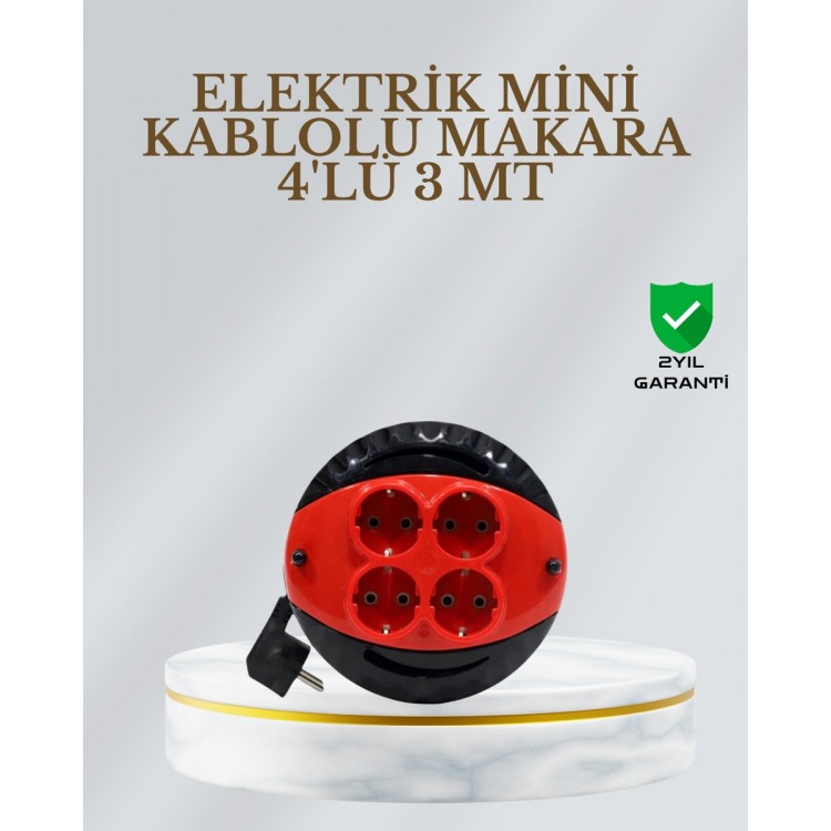 CE Belgeli 3 Metre 4’lü Kablolu Priz Makara