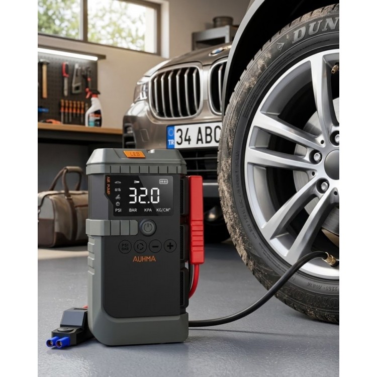 2.4GHz Tire Inflation Compressor with Battery Boost Feature and LED FlashlightPortable Power Unit