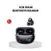 Açık kulak tasarımına sahip bu kablosuz Bluetooth kulaklık, dış sesleri tamamen kapatmadan müzik dinlemek isteyen kullanıcılar için geliştirilmiş modern ve ergonomik bir modeldir. Kulağın içine girmeyen yapısı sayesinde uzun süreli kullanımda hiçbir baskı