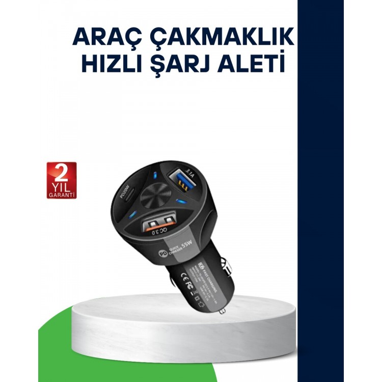 55W Hızlı Araç Şarj Cihazı Quick Charge 3.0 ve PD Destekli